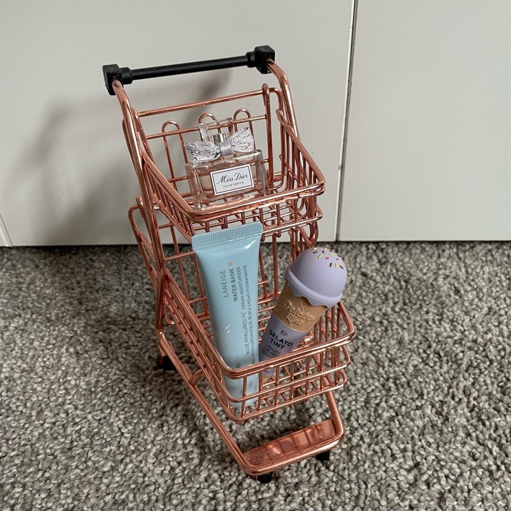 Mini Rose Gold Shopping Cart Makeup Storage